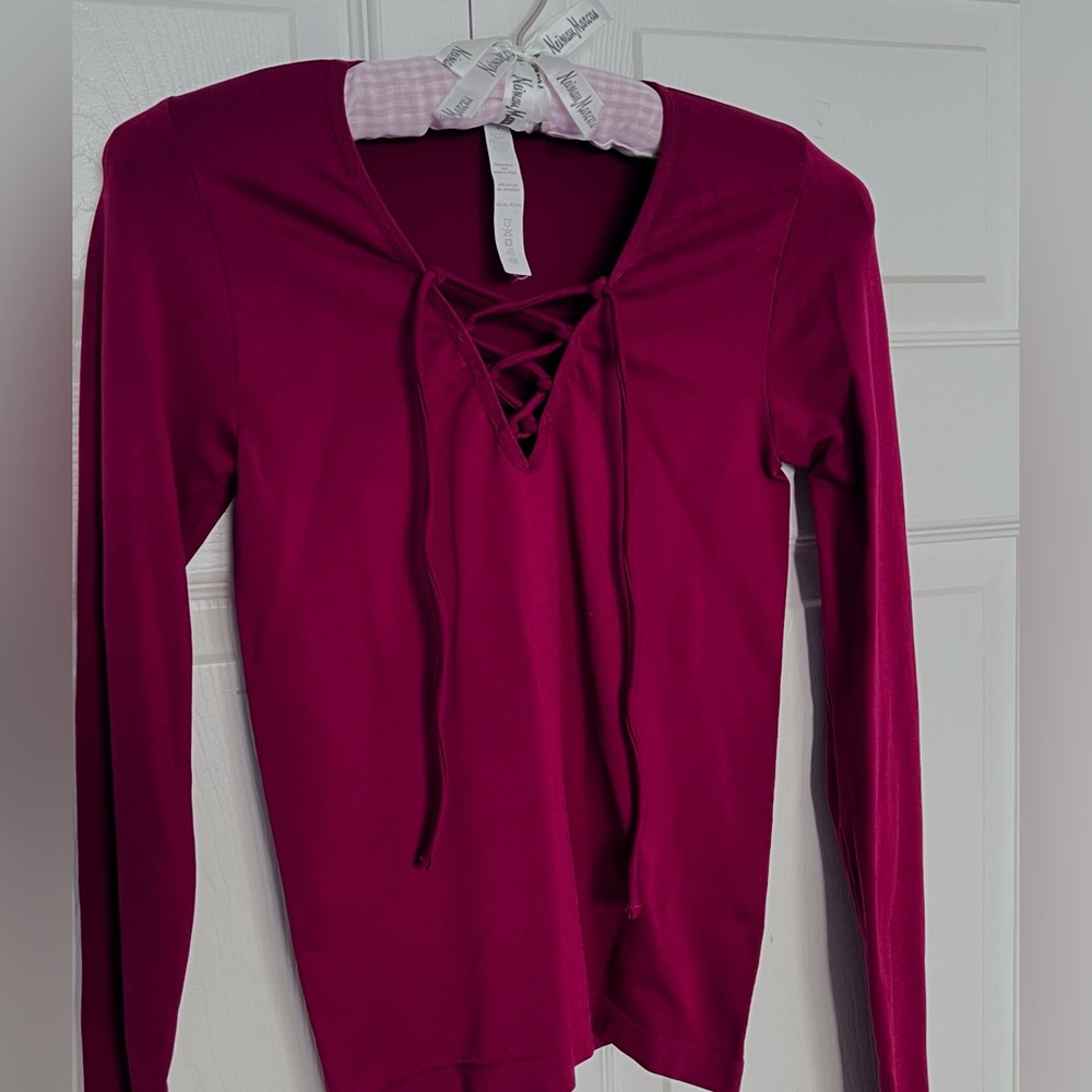 Prime Cut Burgundy Long Sleeve Lace Up Bodycon Top-One Size